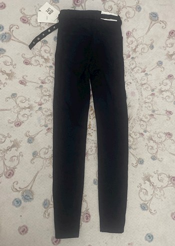 xs Beden Siyah Baskılı Kemerli Kadın Skinny Jean