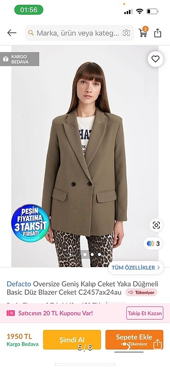 xl Beden Defacto haki blazer ceket