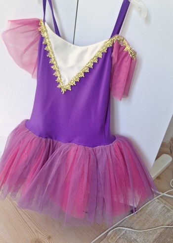 Mor ve Pembe Tül Detaylı Kız Çocuk Elbisesi