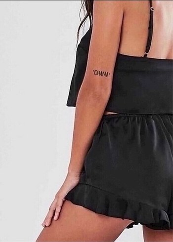 s Beden siyah Renk Siyah Mini Askılı Kadın Pijama Takımı