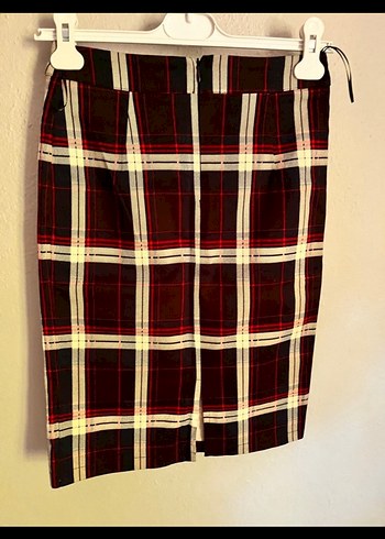 xs Beden bordo Renk Bordo Ekose Midi Pilili Kadın Kalem Etek