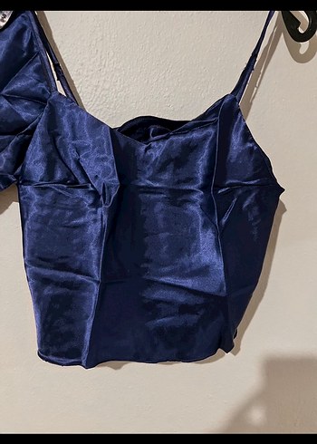 Lacivert Drapeli Saten Pijama Takımı