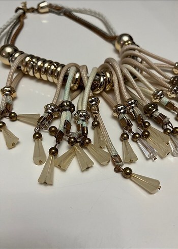 Bej Püsküllü Bohem Uzun Kadın Kolye - Görsel 3