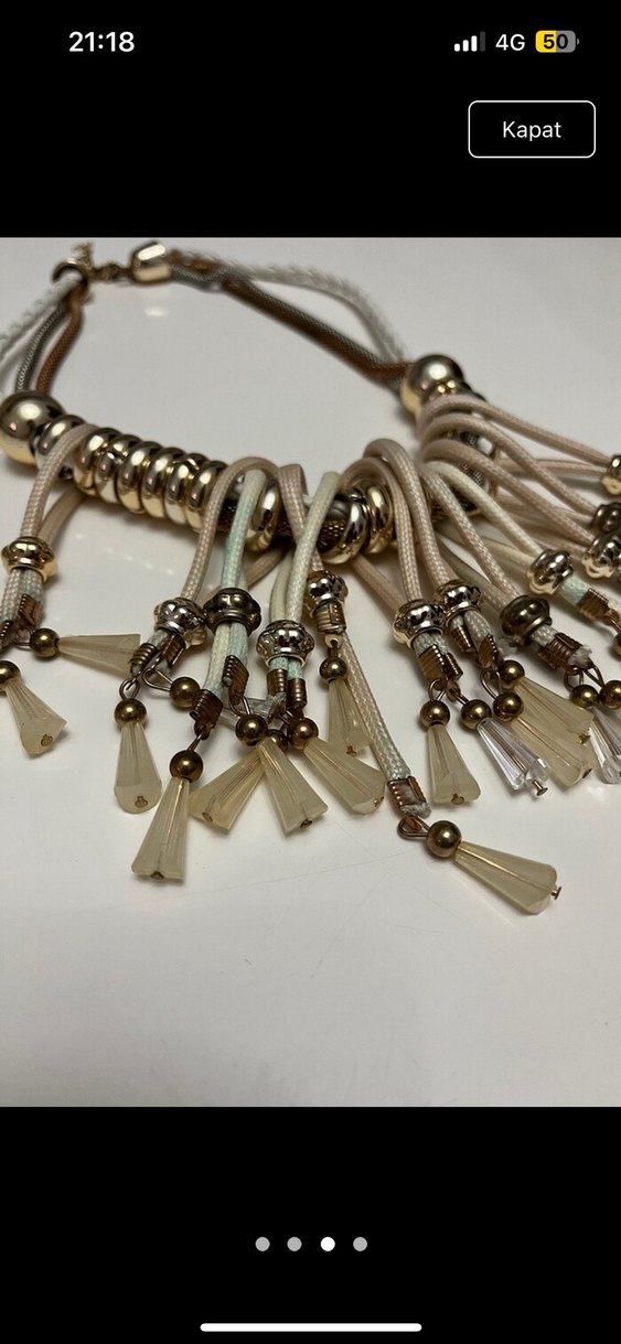 Bej Püsküllü Bohem Uzun Kadın Kolye - Görsel 3