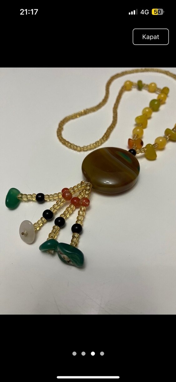 Uzun Renkli Boncuklu Bohem Kolye - Görsel 3