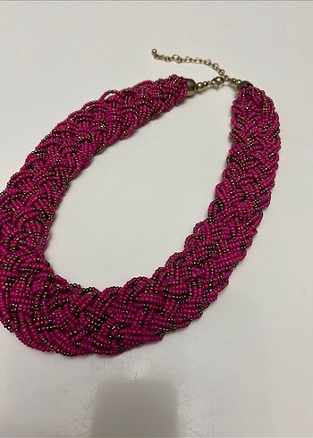 Pembe Boncuklu Uzun Bohem Yılan Desenli Kolye - Görsel 4