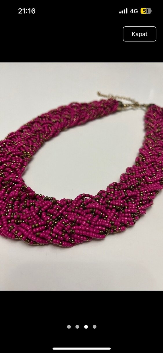 Pembe Boncuklu Uzun Bohem Yılan Desenli Kolye - Görsel 3