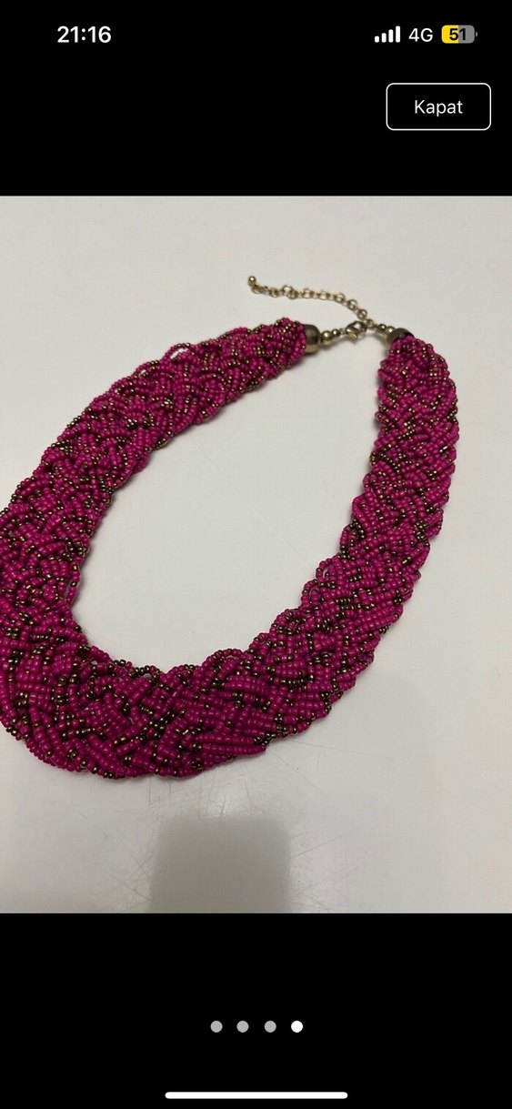 Pembe Boncuklu Uzun Bohem Yılan Desenli Kolye - Görsel 4