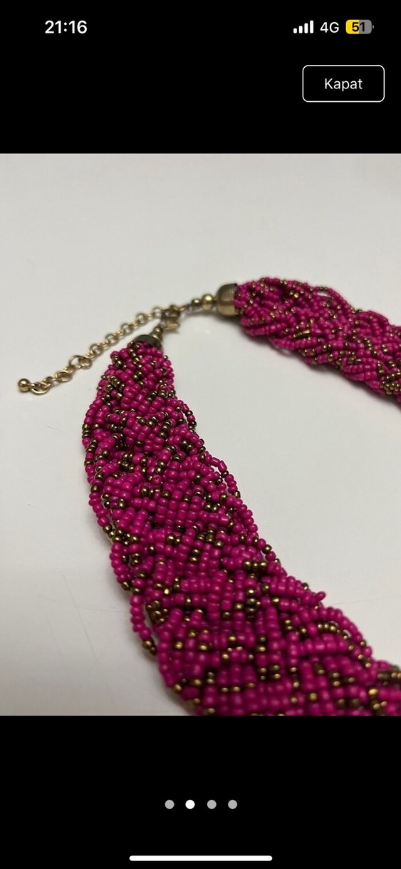 Pembe Boncuklu Uzun Bohem Yılan Desenli Kolye - Görsel 2