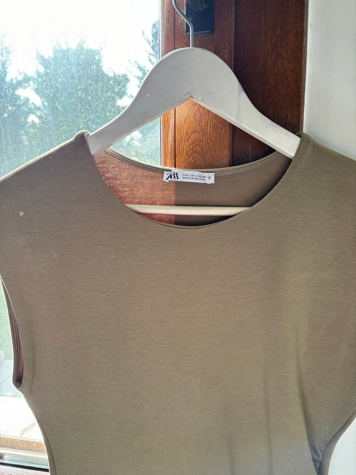 ZARA drapeli kısa asker yeşili Elbise - Görsel 3