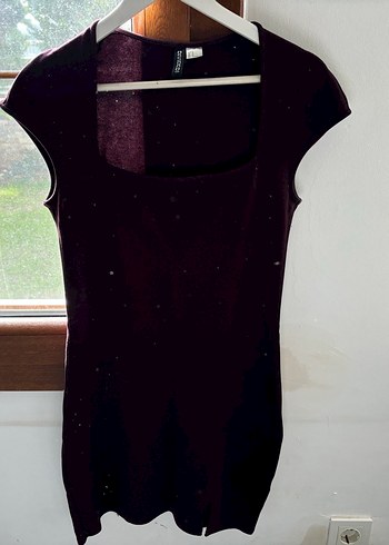 Mürdüm rengi DIVIDED H&M mini elbise strech - Görsel 3