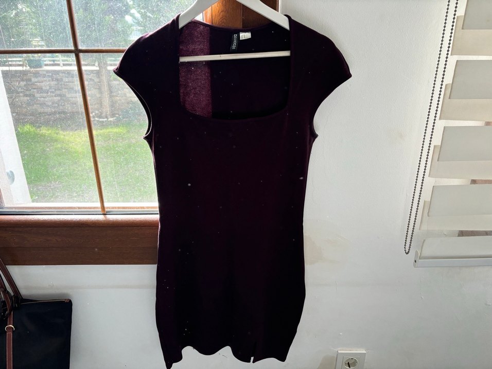 Mürdüm rengi DIVIDED H&M mini elbise strech - Görsel 3