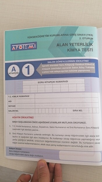 Beden AYT KİMYA 25'Lİ DENEME APOTEMİ YAYINLARI