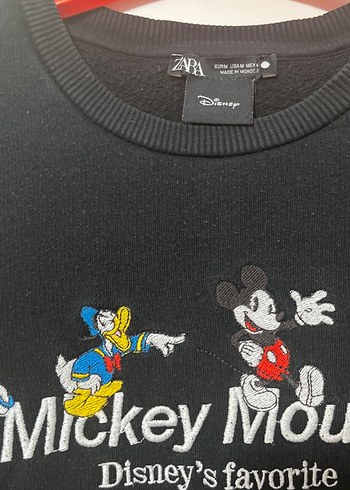 Zara Zara Crop Siyah Mickey Mouse Baskılı Sweatshirt