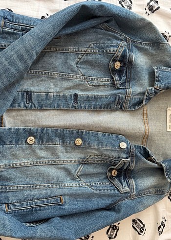 Düğmeli Kadın Kot Ceket, Normal Boy, Mavi - Görsel 3