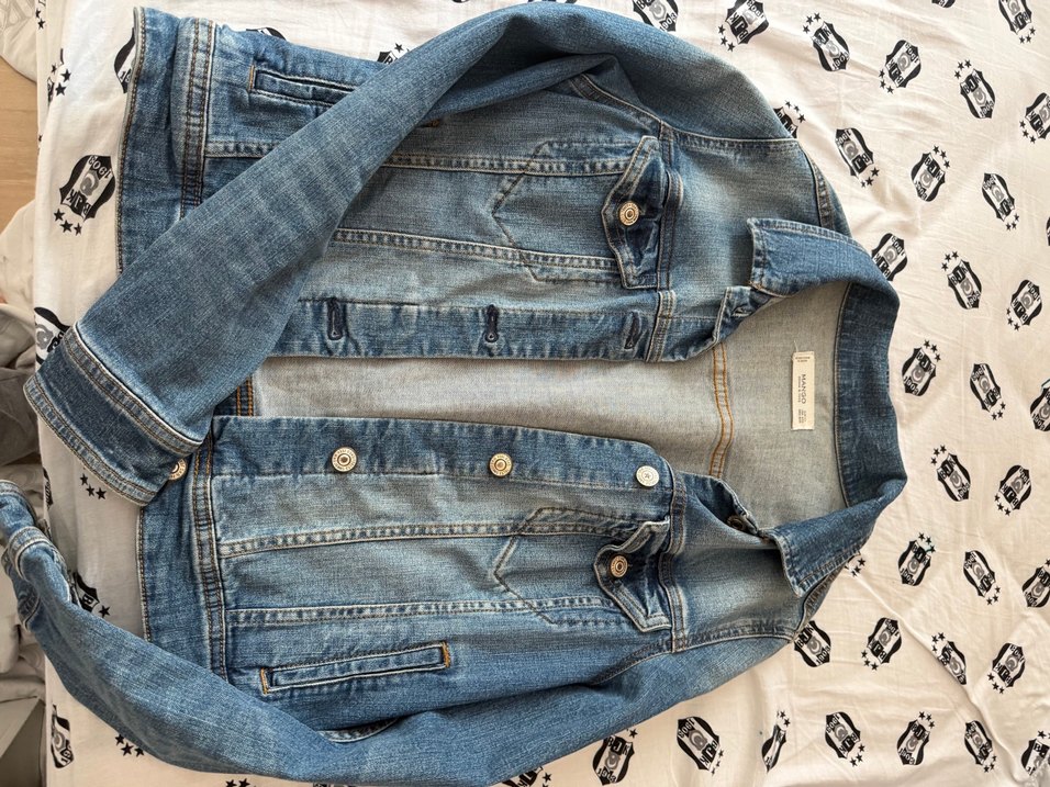 Düğmeli Kadın Kot Ceket, Normal Boy, Mavi - Görsel 3