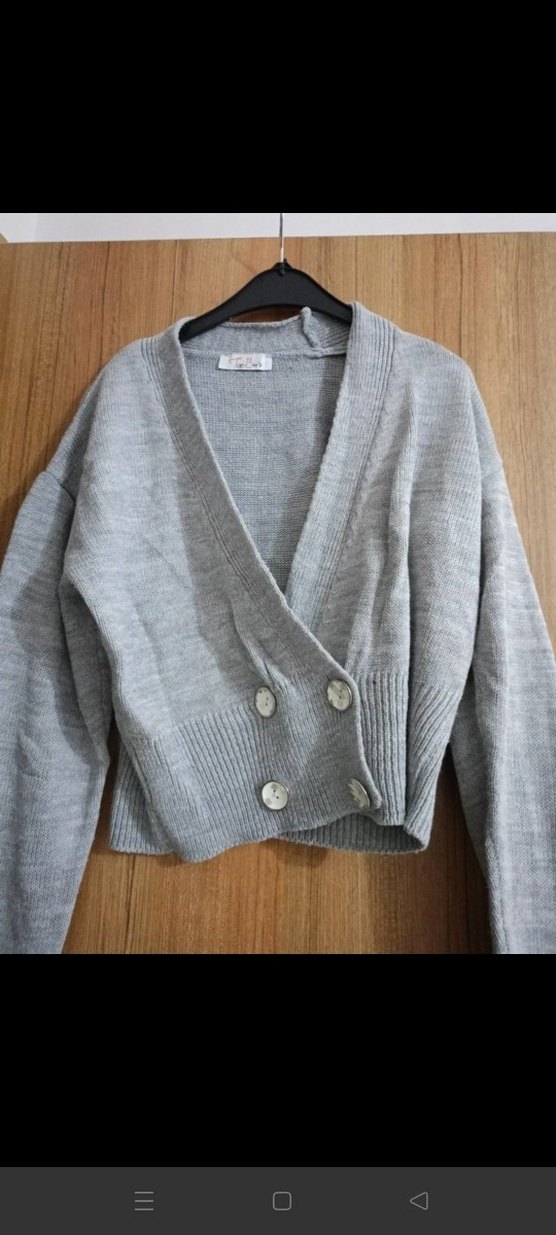 Gri Düğmeli Midi Kadın Hırka - Görsel 2