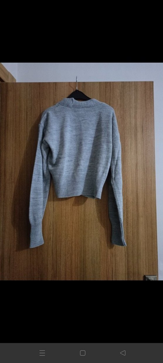 Gri Düğmeli Midi Kadın Hırka - Görsel 3