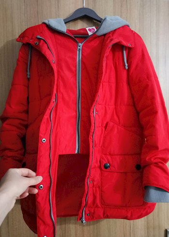 Kadın Kırmızı Midi Mont Fermuarlı Cepli - Görsel 2