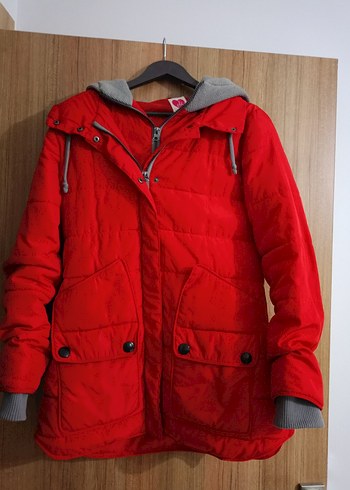 Kadın Kırmızı Midi Mont Fermuarlı Cepli - Görsel 3