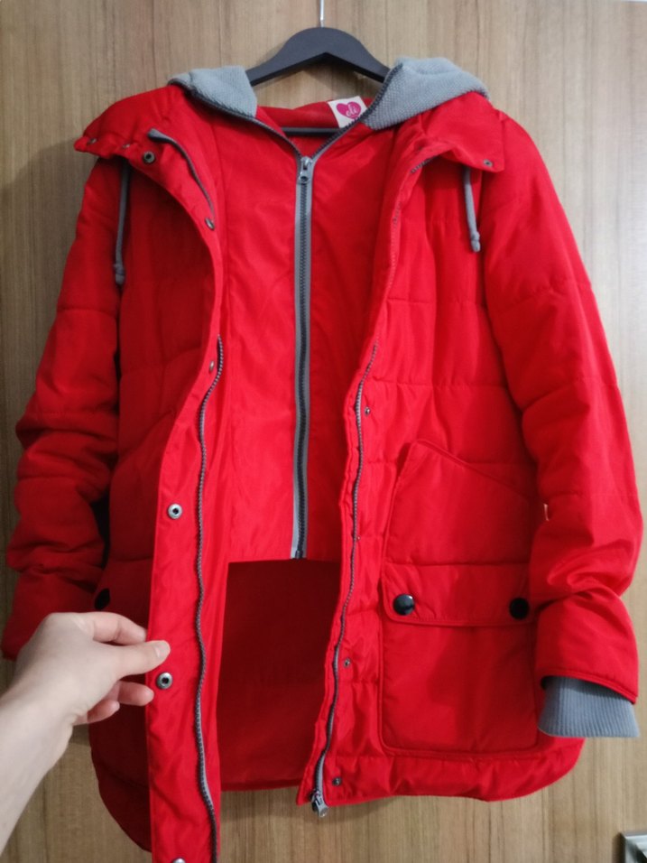 Kadın Kırmızı Midi Mont Fermuarlı Cepli - Görsel 2