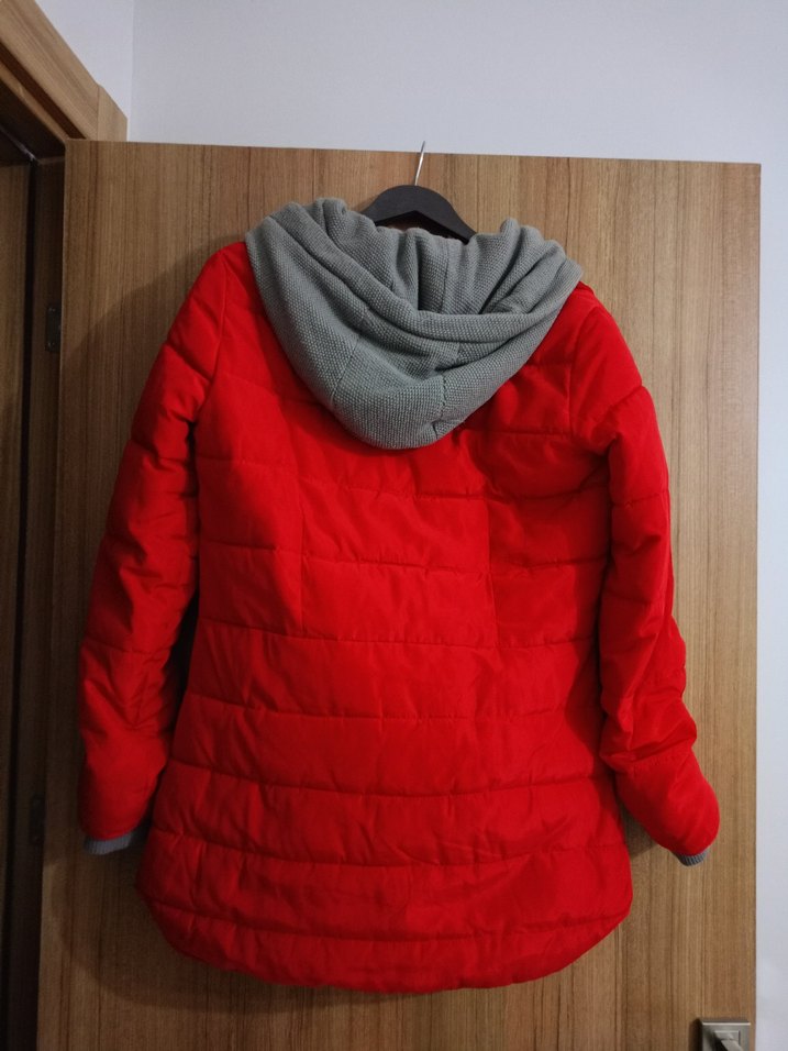 Kadın Kırmızı Midi Mont Fermuarlı Cepli - Görsel 4