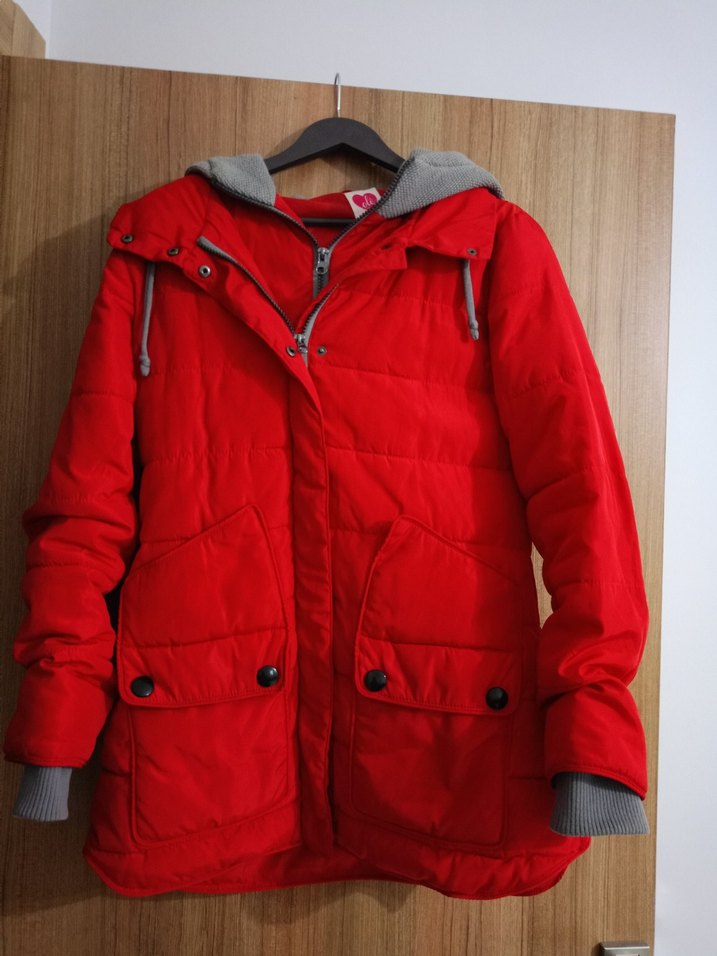 Kadın Kırmızı Midi Mont Fermuarlı Cepli - Görsel 3