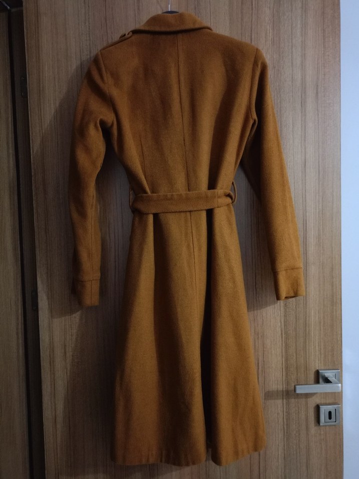 Kadın Kemerli Uzun Süet Bej Kaban - Görsel 2