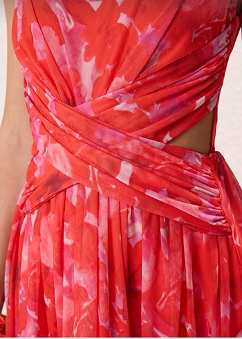 Kırmızı Drapeli Uzun Kadın Elbise - Görsel 3