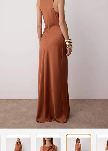 Sade Drapeli Bej Uzun Elbise - Görsel 9