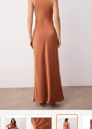 Sade Drapeli Bej Uzun Elbise - Görsel 8