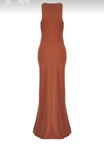 Sade Drapeli Bej Uzun Elbise - Görsel 2