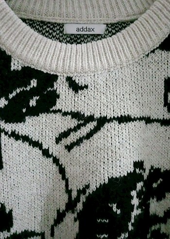 Desenli Kadın Beyaz-Gri Triko Kazak - Görsel 2