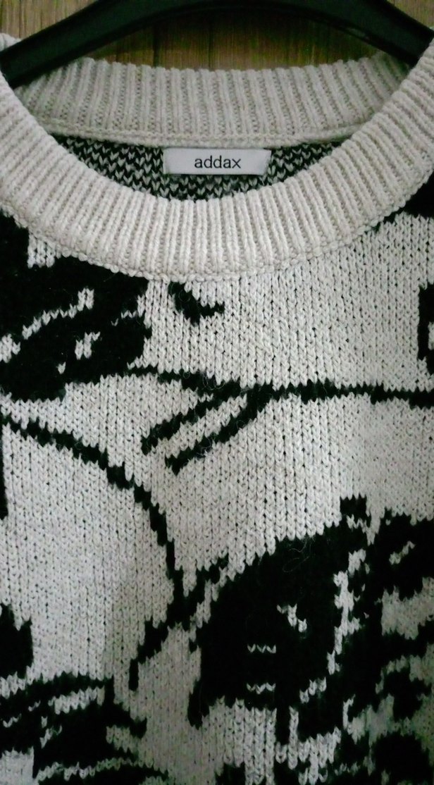 Desenli Kadın Beyaz-Gri Triko Kazak - Görsel 2