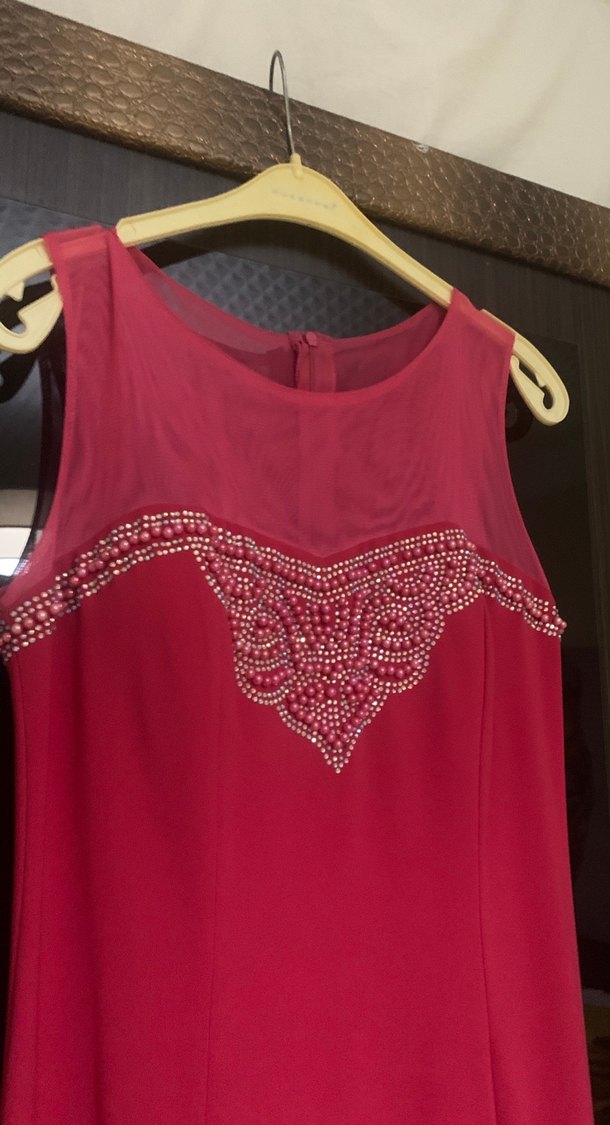 Pembe İşlemeli Uzun Abiye Elbise - Görsel 2