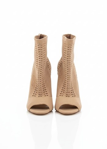 37 Beden camel Renk Bej Süet Stiletto Topuklu Peep Toe Bot