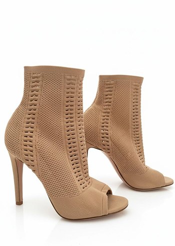 Gianvito Rossi Bej Süet Stiletto Topuklu Peep Toe Bot