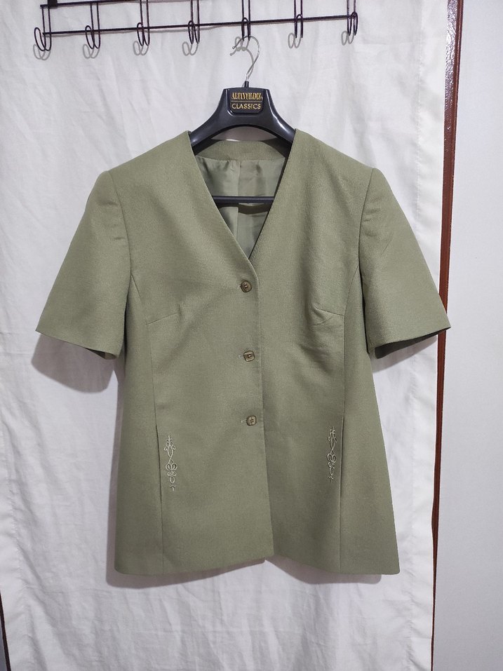 V Yaka Düğmeli Kadın Ofis ceket - Görsel 2