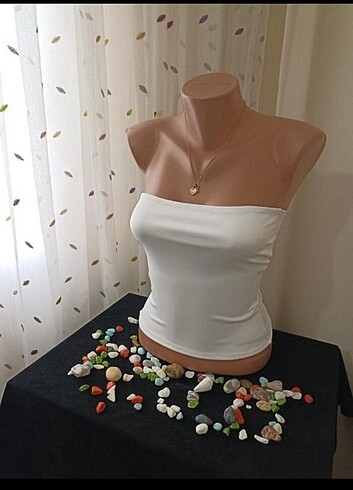 l Beden beyaz Renk Straplez crop top