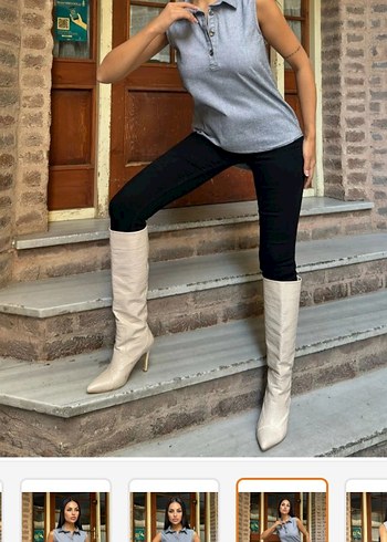 Gri Denim Düğmeli Kolsuz Gömlek - Görsel 7