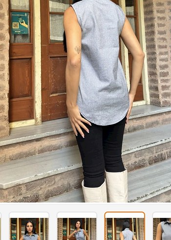 Gri Denim Düğmeli Kolsuz Gömlek - Görsel 6