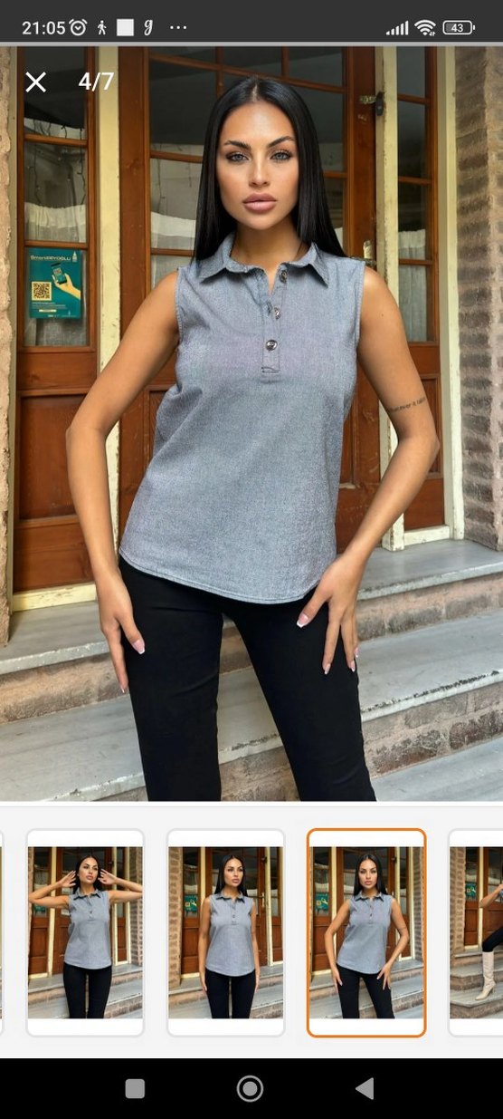 Gri Denim Düğmeli Kolsuz Gömlek - Görsel 4