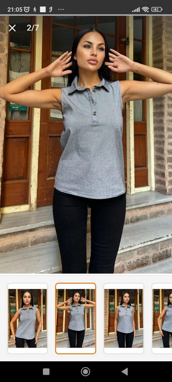 Gri Denim Düğmeli Kolsuz Gömlek - Görsel 2