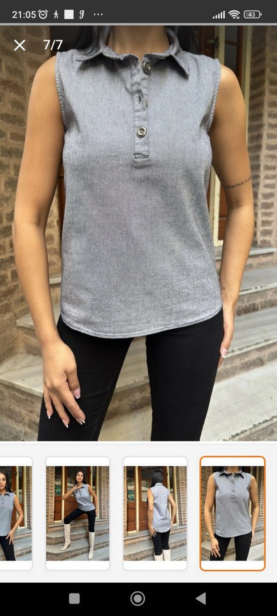 Gri Denim Düğmeli Kolsuz Gömlek - Görsel 5