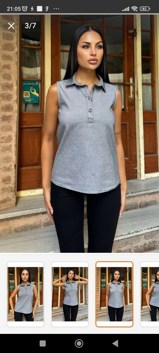 Gri Denim Düğmeli Kolsuz Gömlek - Görsel 3