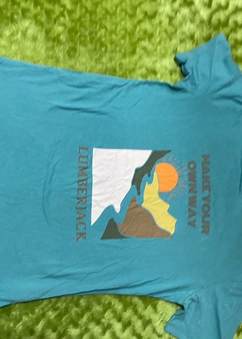 Turkuaz Baskılı Hamile Tişörtü, Kısa Kollu lumberjack S beden - Görsel 4