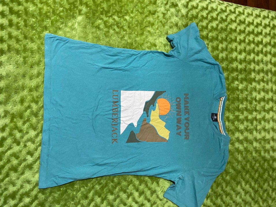 Turkuaz Baskılı Hamile Tişörtü, Kısa Kollu lumberjack S beden - Görsel 5