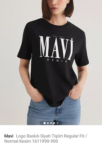 Mavi Siyah Logo Baskılı Tişört m beden