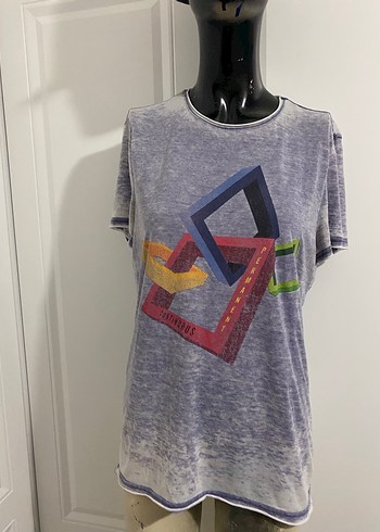 Gri Bağlama Desenli Sokak Stili Kadın Tişört S beden - Görsel 3