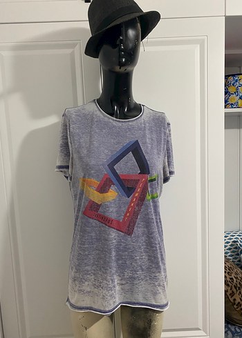 Gri Bağlama Desenli Sokak Stili Kadın Tişört S beden - Görsel 2